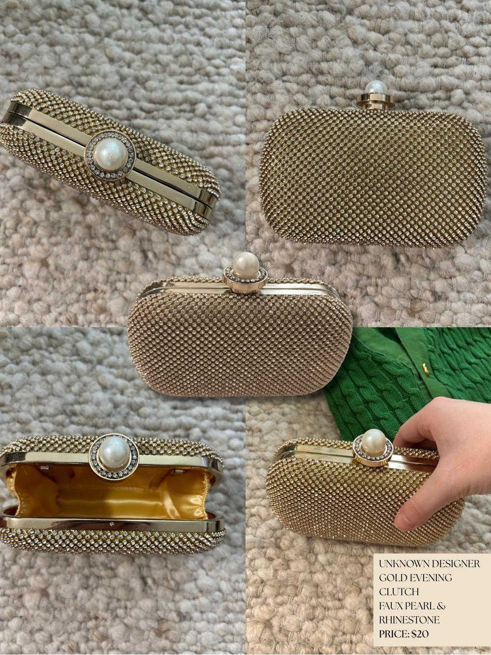 Gold Faux Pearl Evening Clutch